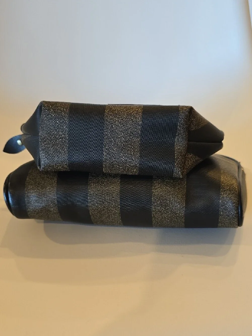 Gloria Vanderbilt Black & Tan Striped Cosmetic Pouch Duo